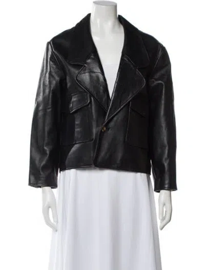 Pre-owned Sandro Lamb Leather Biker Jacket In Black