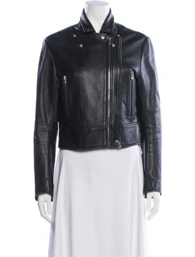 Pre-owned Sandro Lamb Leather Biker Jacket In Black