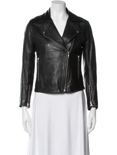 Pre-owned Sandro Lamb Leather Biker Jacket In Black