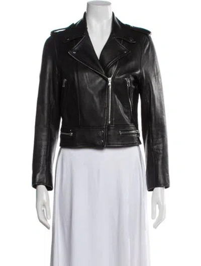 Pre-owned Sandro Lamb Leather Biker Jacket In Black