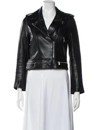 Pre-owned Sandro Lamb Leather Biker Jacket In Black