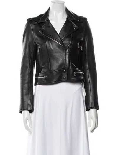 Pre-owned Sandro Lamb Leather Biker Jacket In Black