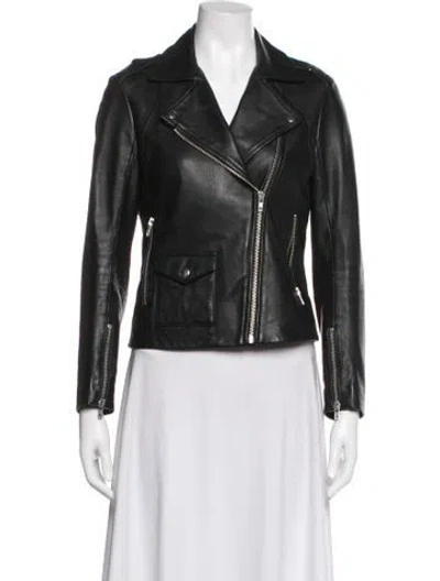 Pre-owned Sandro Lamb Leather Biker Jacket In Black