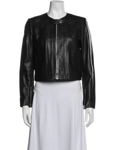 Pre-owned Sandro Lamb Leather Biker Jacket In Black