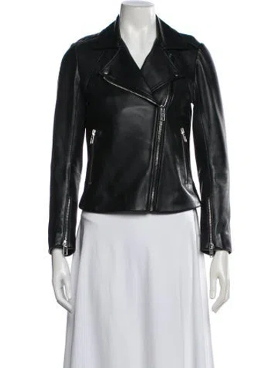 Pre-owned Sandro Lamb Leather Biker Jacket In Black