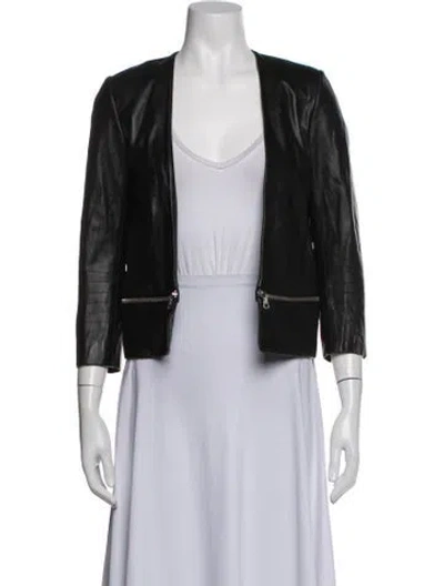 Pre-owned Sandro Lamb Leather Biker Jacket In Black