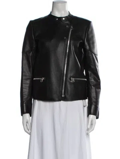Pre-owned Sandro Lamb Leather Biker Jacket In Black