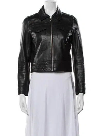 Pre-owned Sandro Lamb Leather Biker Jacket In Black