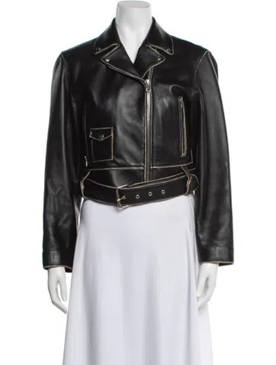 Pre-owned Sandro Lamb Leather Biker Jacket In Black