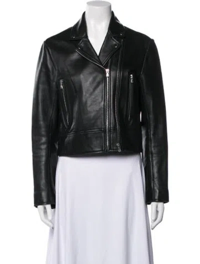 Pre-owned Sandro Lamb Leather Biker Jacket In Black/green