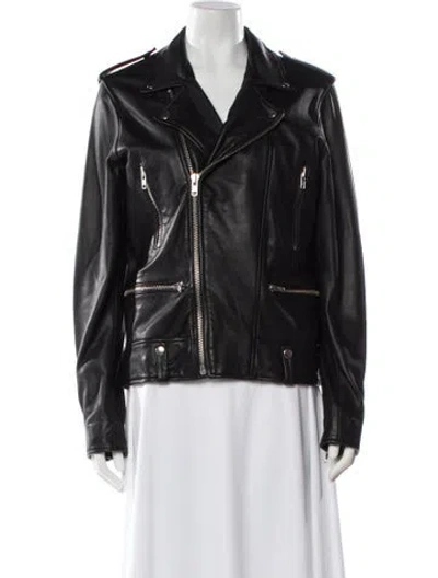 Pre-owned Sandro Lamb Leather Biker Jacket In Blue