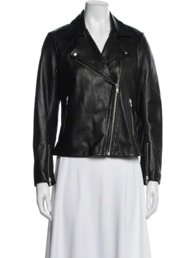 Pre-owned Sandro Lamb Leather Biker Jacket In Blue