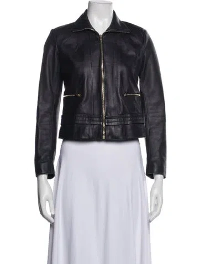 Pre-owned Sandro Lamb Leather Biker Jacket In Blue