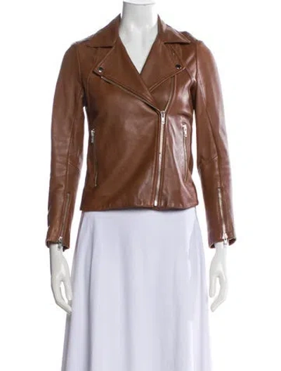 Pre-owned Sandro Lamb Leather Biker Jacket In Brown