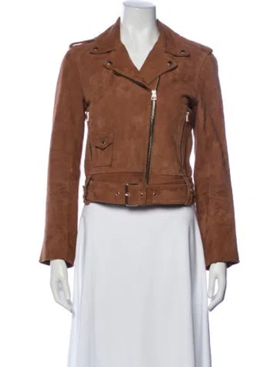 Pre-owned Sandro Lamb Leather Biker Jacket In Brown