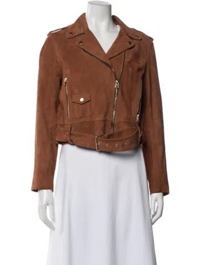 Pre-owned Sandro Lamb Leather Biker Jacket In Brown