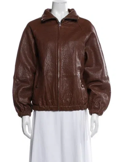 Pre-owned Sandro Lamb Leather Biker Jacket In Brown