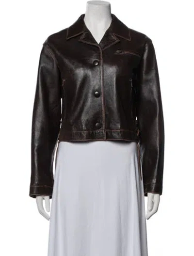 Pre-owned Sandro Lamb Leather Biker Jacket In Brown