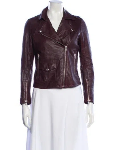 Pre-owned Sandro Lamb Leather Biker Jacket In Burgundy