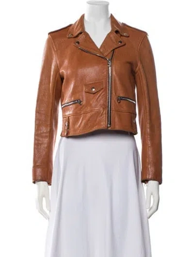 Pre-owned Sandro Lamb Leather Biker Jacket In Orange