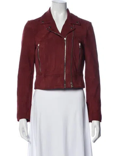 Pre-owned Sandro Lamb Leather Biker Jacket In Red