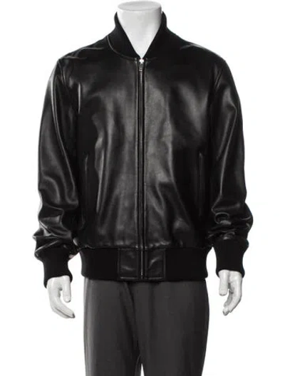 Pre-owned Sandro Lamb Leather Bomber Jacket In Black