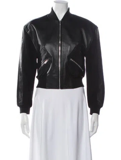 Pre-owned Sandro Lamb Leather Bomber Jacket In Black