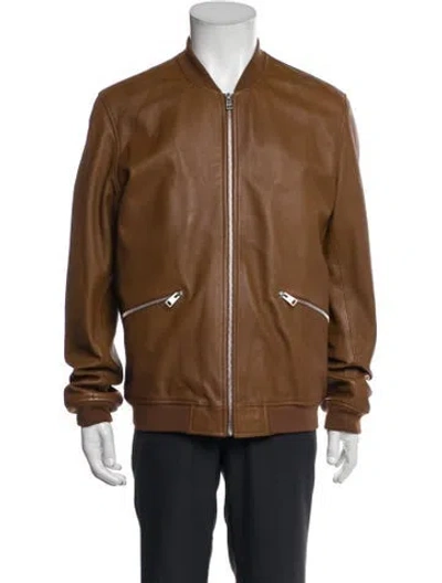 Pre-owned Sandro Lamb Leather Bomber Jacket In Brown