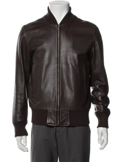 Pre-owned Sandro Lamb Leather Bomber Jacket In Brown