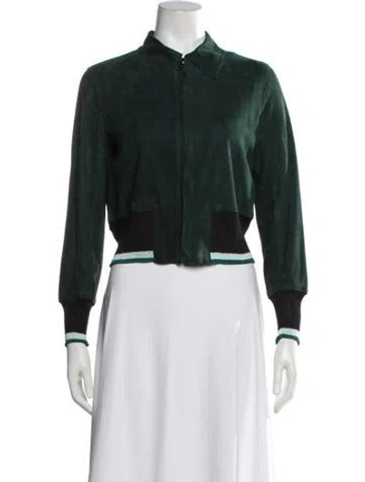 Pre-owned Sandro Lamb Leather Bomber Jacket In Green