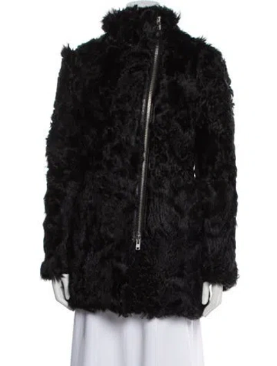 Pre-owned Sandro Lamb Leather Faux Fur Coat In Black