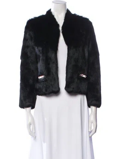 Pre-owned Sandro Lamb Leather Fur Jacket In Black