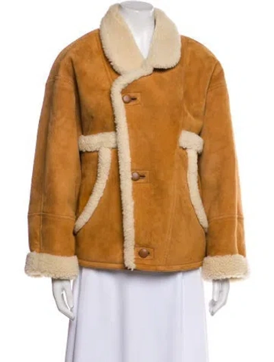 Pre-owned Sandro Lamb Leather Fur Jacket In Brown