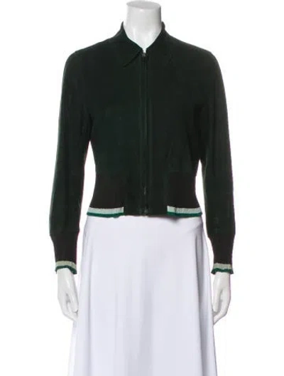 Pre-owned Sandro Lamb Leather Jacket In Green