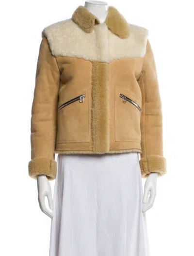 Pre-owned Sandro Lamb Leather Jacket In Neutral