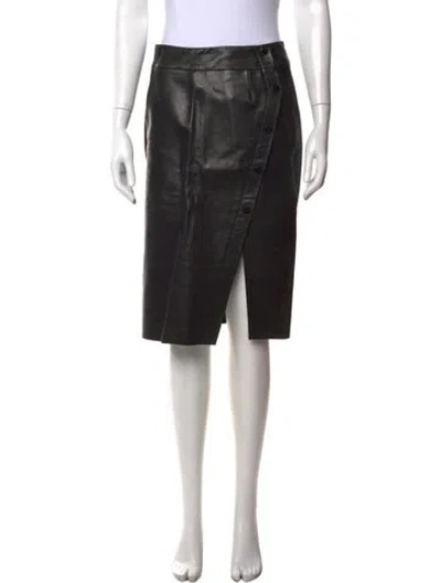 Pre-owned Sandro Lamb Leather Midi Length Skirt In Black