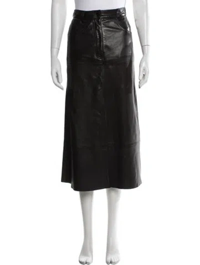 Pre-owned Sandro Lamb Leather Midi Length Skirt In Black