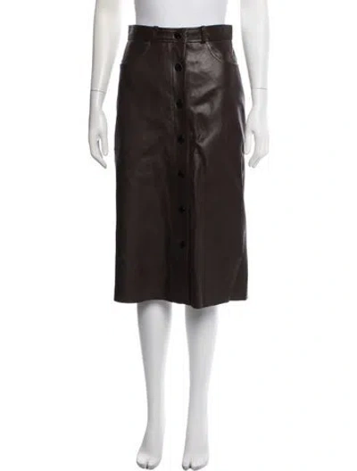Pre-owned Sandro Lamb Leather Midi Length Skirt In Brown