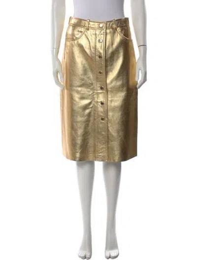 Pre-owned Sandro Lamb Leather Midi Length Skirt In Gold/metallic