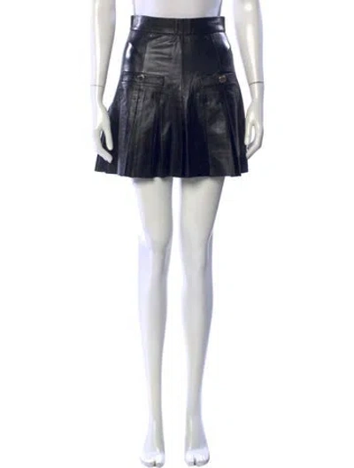 Pre-owned Sandro Lamb Leather Mini Skirt In Black