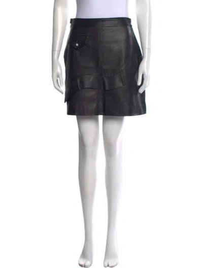Pre-owned Sandro Lamb Leather Mini Skirt In Black