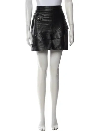 Pre-owned Sandro Lamb Leather Mini Skirt In Black