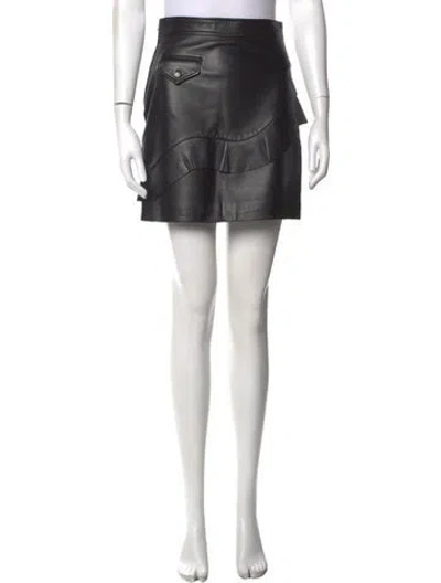 Pre-owned Sandro Lamb Leather Mini Skirt In Black