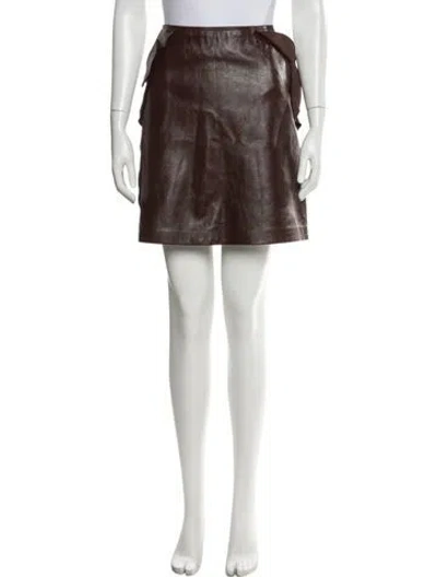 Pre-owned Sandro Lamb Leather Mini Skirt In Brown