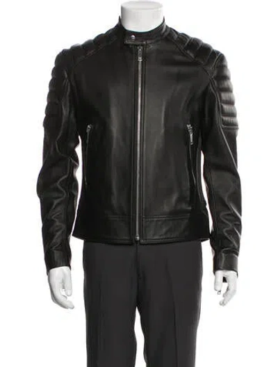 Pre-owned Sandro Lamb Leather Moto Jacket In Black