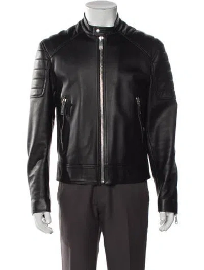 Pre-owned Sandro Lamb Leather Moto Jacket In Black