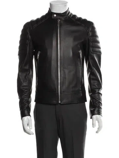 Pre-owned Sandro Lamb Leather Moto Jacket In Black