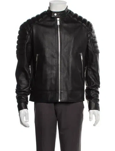 Pre-owned Sandro Lamb Leather Moto Jacket In Black
