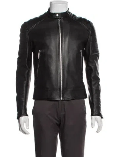 Pre-owned Sandro Lamb Leather Moto Jacket In Black