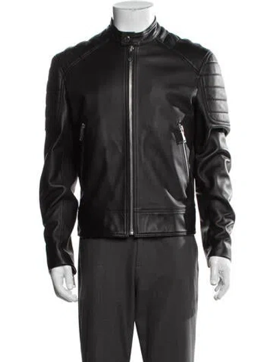 Pre-owned Sandro Lamb Leather Moto Jacket In Black